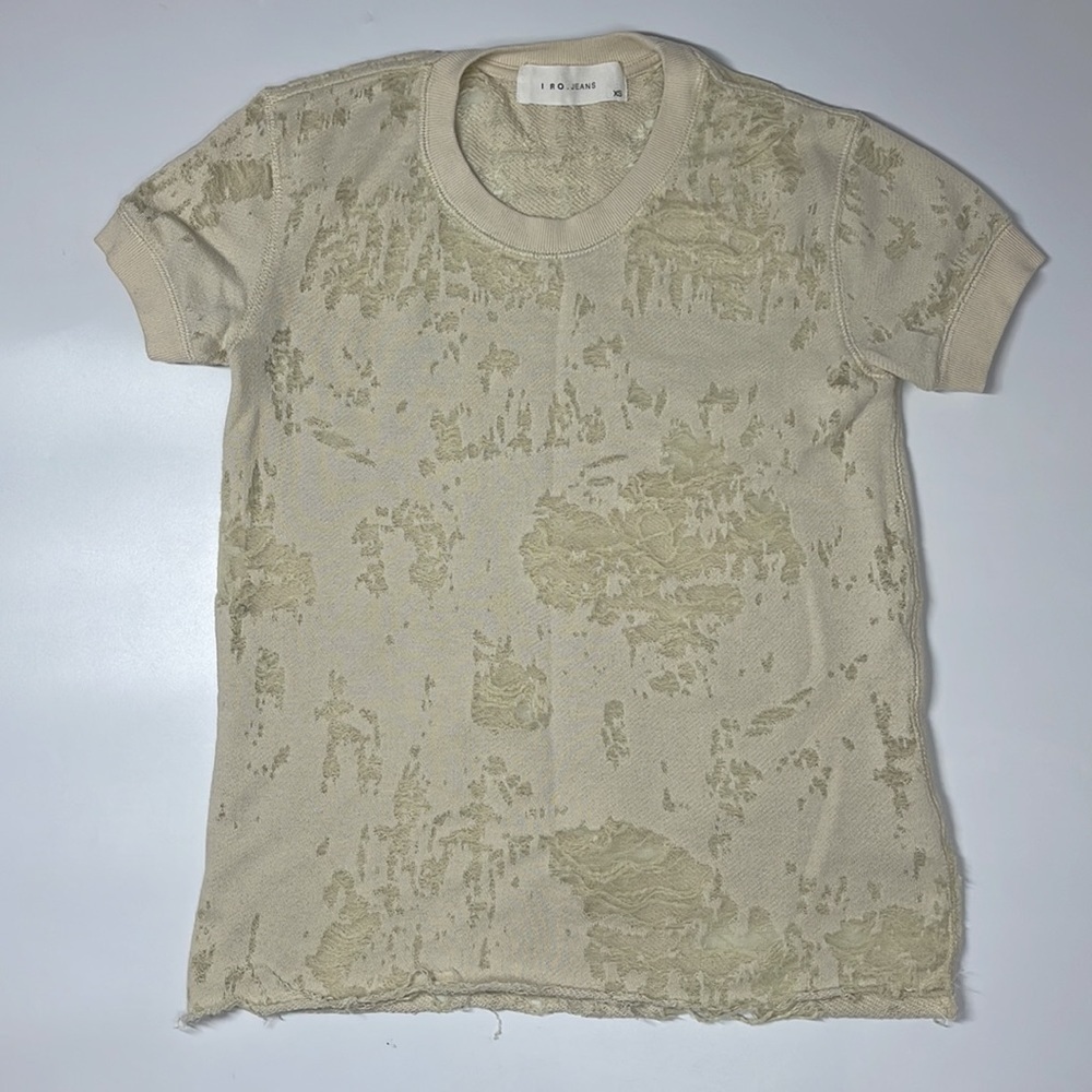IRO Jeans Shredded Sheer Pattern Short Sleeve Raw Hem Top Size XS